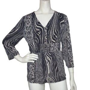 Jaclyn Smith Slim & Smooth Black Tan Print Top L